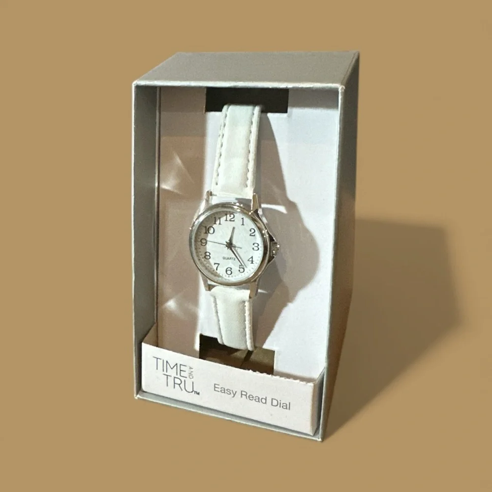 Time & Tru White Strap Easy-Read Dial Watch | Silver Case | Women’s Quartz
